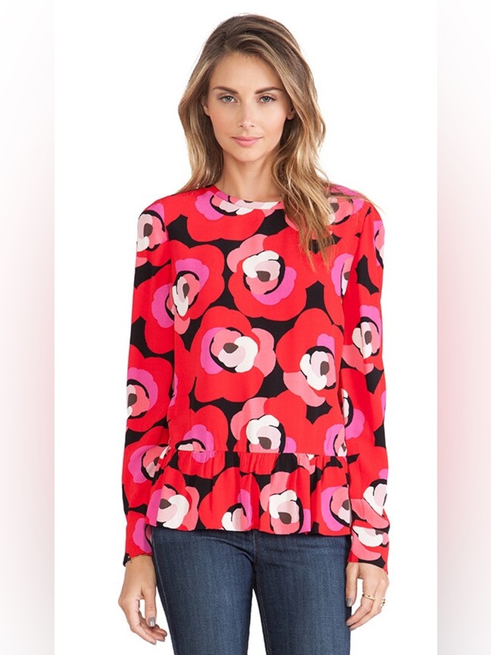 kate spade new york Deco Rose Peplum Top in Orient Red‎